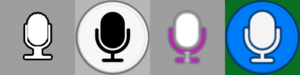 An image showing in order how icons were redesigned, from the left: original microhpone icon, a vectorised version, a smaller version converted to an MSDF, and the final version as seen in-game